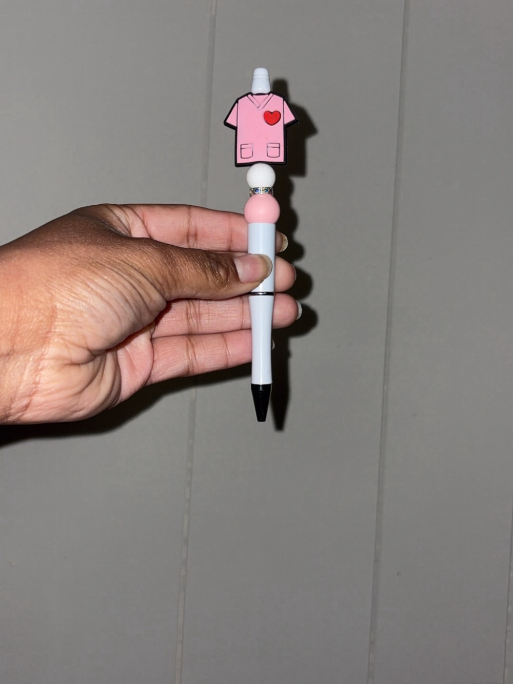 Cute Pink Nurse Scrub Top Pen with Heart Topper